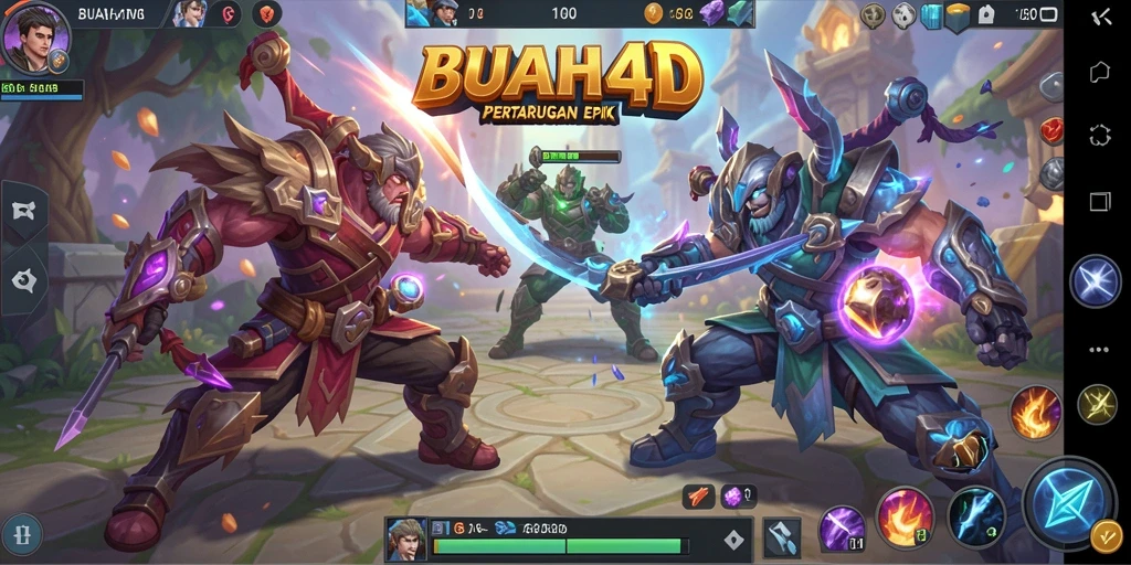 Gameplay seru BUAH4D dengan pertarungan tim yang intens.