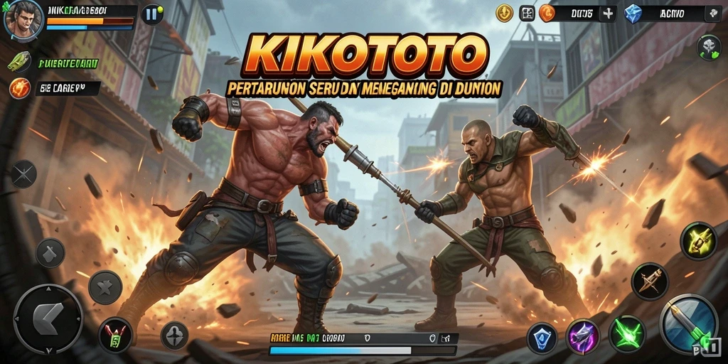 Screenshot gameplay KIKOTOTO menunjukkan pertarungan seru dan grafik mendetail.