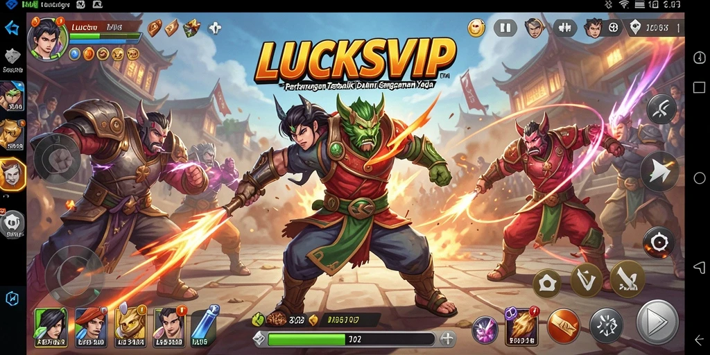 Tampilan gameplay LUCKSVIP dengan karakter bertarung sengit.