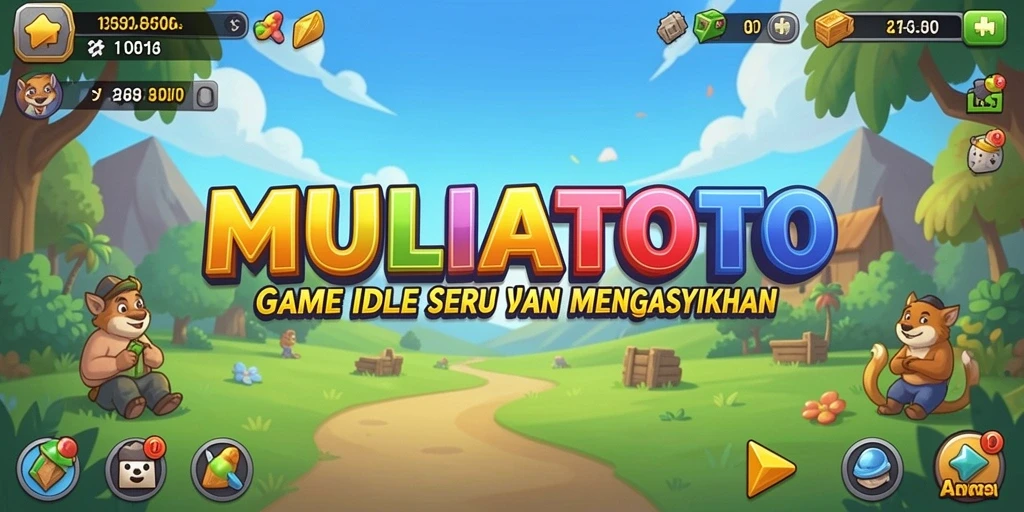 Tampilan gameplay MULIATOTO yang penuh warna dengan elemen idle.