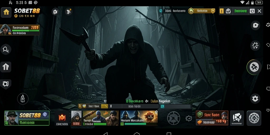 Screenshot gameplay dari <strong>SOBET88</strong> menampilkan momen menegangkan di dunia horor yang mencekam.