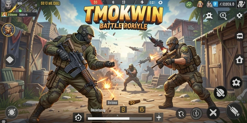 Tampilan gameplay seru di TMOKWIN dengan aksi Battle Royale intens.